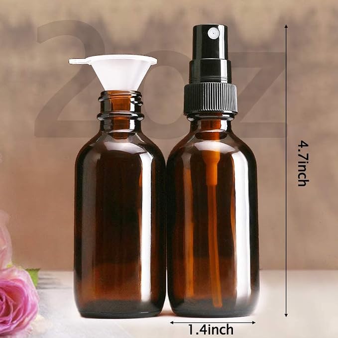 Wedama Spray Bottle, 2 oz Fine Mist Glass Spray Bottles, Little Refillable Liquid Containers for Watering Flowers Cleaning (8 Pack, Amber)