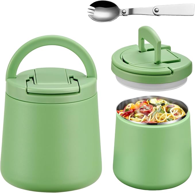 Itslife 20oz Vacuum Insulated Soup Thermo for Hot Food, Kids Lunch Container with Leakproof Buckle Lid, Wide Mouth Stainless Steel Food Jar with Spoon
