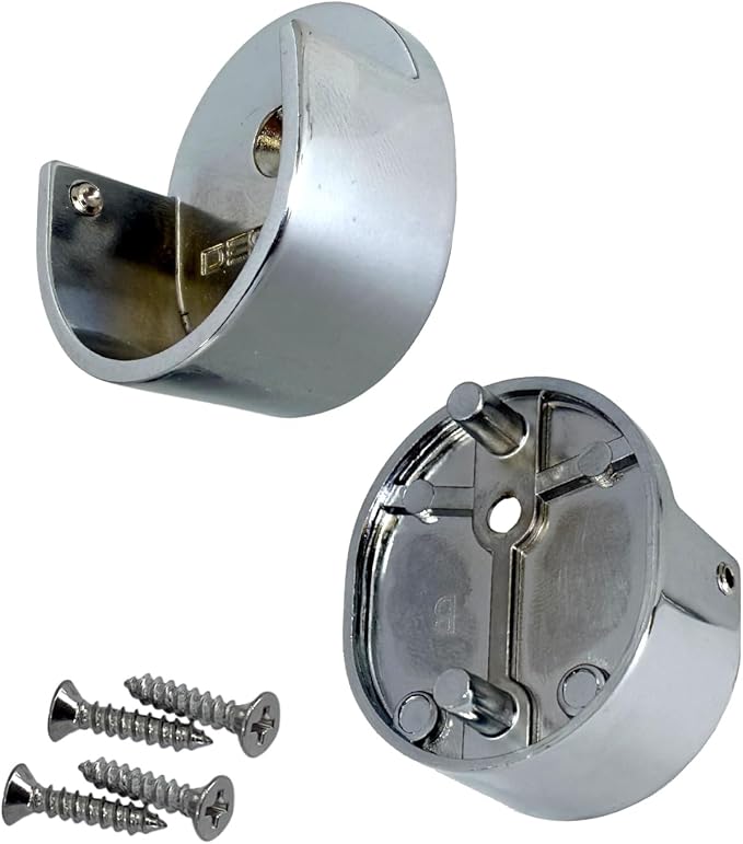 Closet Rod Support Flanges with Rear Pin | Heavy Duty 32mm Diameter Clothes Pole End Sockets for Wardrobes | Polished Chrome | 4 Pair