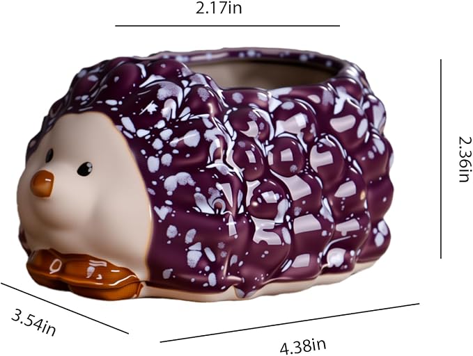 Ceramic Hedgehog Shaped Pen Pencil Holder for Desk Decoration Accessories Hedgehog Decor Makeup Brush Pen Cups Succulent Plant Pot Office School Ideal Gifts for Women, Mom or Birthdays