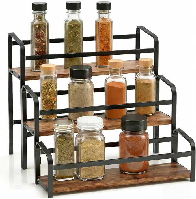 DTUQYX Coffee Syrup Organizer 3-Tier: Vintage Coffee Syrup Rack 12 Bottles Capacity, Free-Installation Coffee Station, Wine Rack for Countertop, Tiered Spice Racks for Cabinet, Bottle Display Shelf