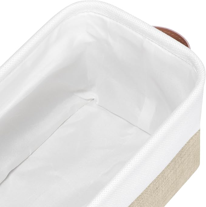 Small Fabric Storage Bins, Narrow Storage Baskets for Organizing | Long Storage Basket, with Handles, Decorative Basket, For Closets Shelves Toilet Paper, 15x6x5 inch, 4-Pack, Beige