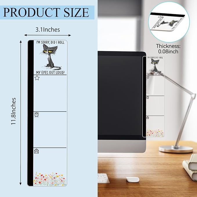 Monitor Memo Board Acrylic Sticky Note Holder Funny Black Cat Office Desk Decor with 100 Self Stick Note Pads Roll My Eyes Out Loud Quote