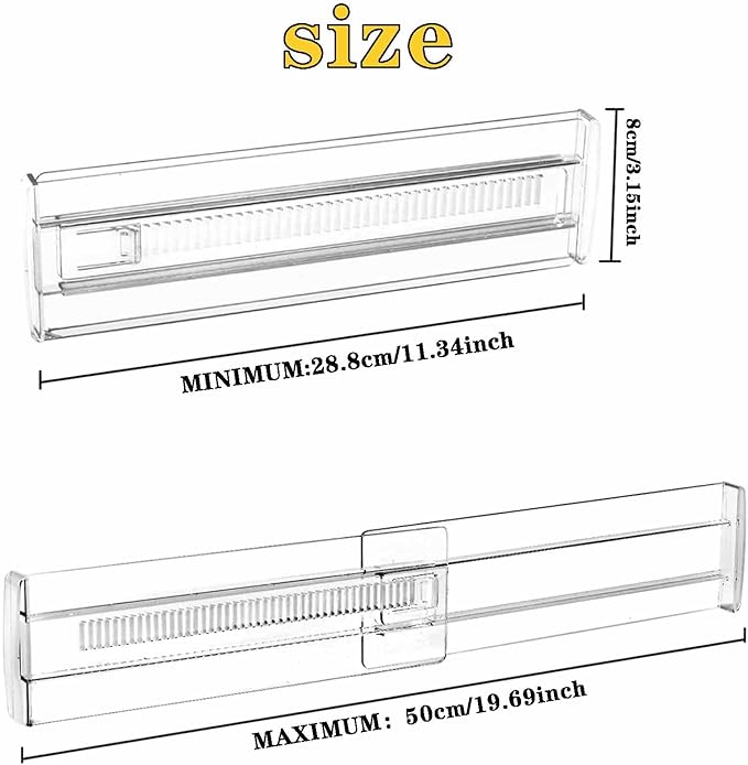 4 Pcs Drawer Dividers for Clothes, 3.15" High 11.34"-19.69" Adjustable Expandable Dresser Drawer Organizer, Clear Plastic Separators for Dresser, Baby Clothing (4, clear)