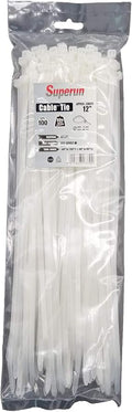 Superun Clear Zip Ties 12 Inch 50 Lbs White Cable Ties 100 Pack | Self-locking,Width 0.19",Max Bundle Diameter 3.2",Industrial Grade,fireproof,Heavy duty,For indoor and outdoor