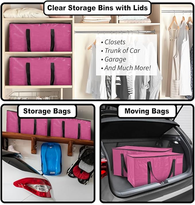 ClearSpace Oversized Moving Bags or Storage Bag – Large Moving Boxes with Backpack Straps, Zippers & Handles – Heavy-Duty Packing Bags for Moving, College Dorm, Christmas Decorations, 8 Pack