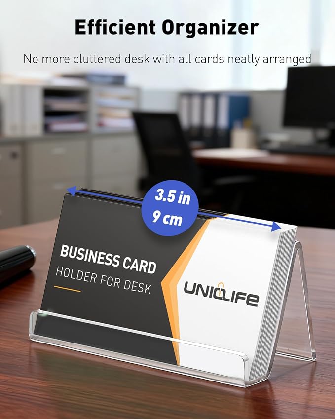 Uniclife 8 Pack Acrylic Business Card Holder for Desk, 50 Card Capacity | 3.5" x 1.9" x 2" Clear Horizontal Business Card Display Stand, Desktop Business Card Organizer for Office, Index Card Holder