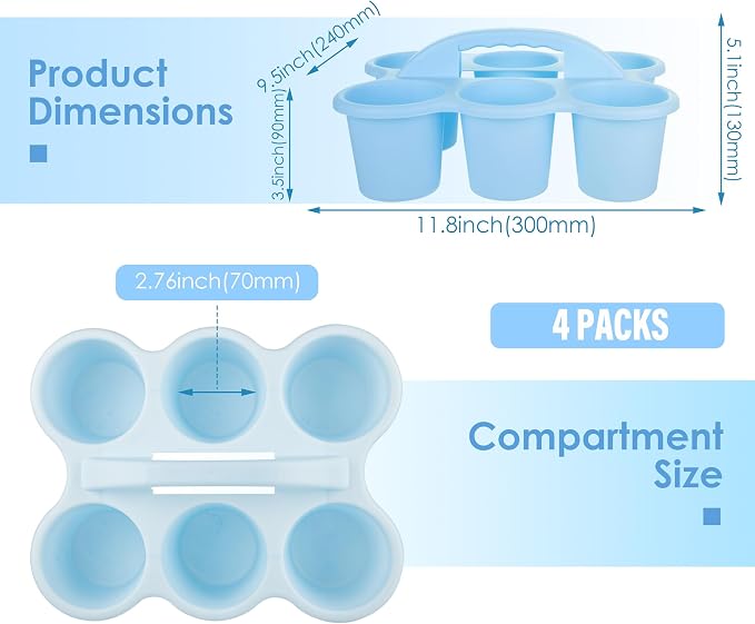 Classroom Caddy for School, Kidsroom, Pencil Holder, Plastic Cup Caddy for Drink Delivery, Blue, 4 Pack