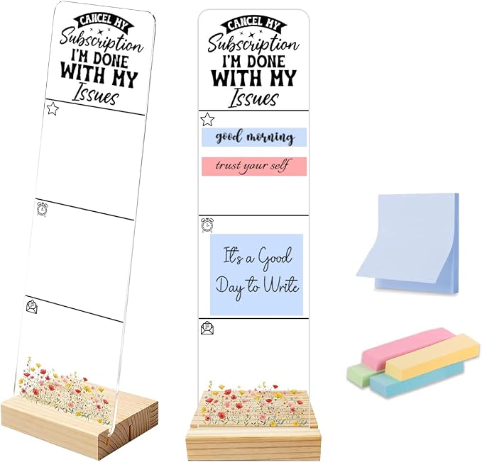 Sticky Note Holder, Monitor Memo Board, Acrylic Post It Note Holder with Wooden Base, Includes 200 Notes, Desk Organizer Humorous Sassy Quote