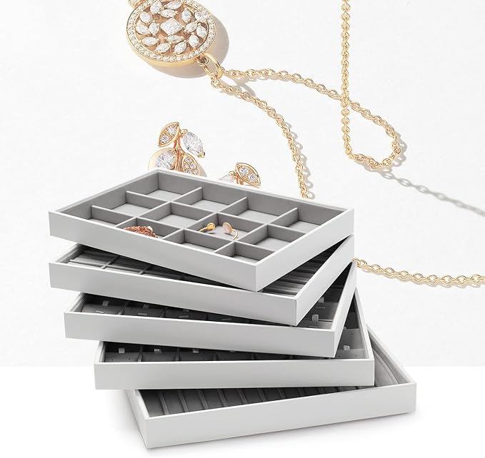 Oirlv Leather 13-Slot Necklace Display Tray White | Stackable Design, Saves Space, Suitable for Women Who Have A Fixed Dressing Table Or Drawer Space.