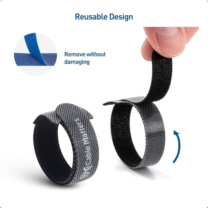 Cable Matters 100-Pack Hook-and-Loop Reusable Cable Ties, 4/6/8 Inches | 42 Lbs Tensile Strength, Multi-Color, Cable Straps, Cord Organizers and Cord Management Ties