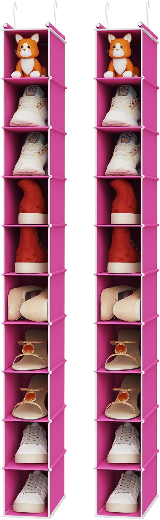 MAX Houser 2 Pack 10-Shelf Hanging Shoe Shelf Organizer, Hanging Shoe Storage for Closet, Slim Hanging Closet Organizer,10-Tier Narrow Hanging Storage Shelves Closet Room-Pink