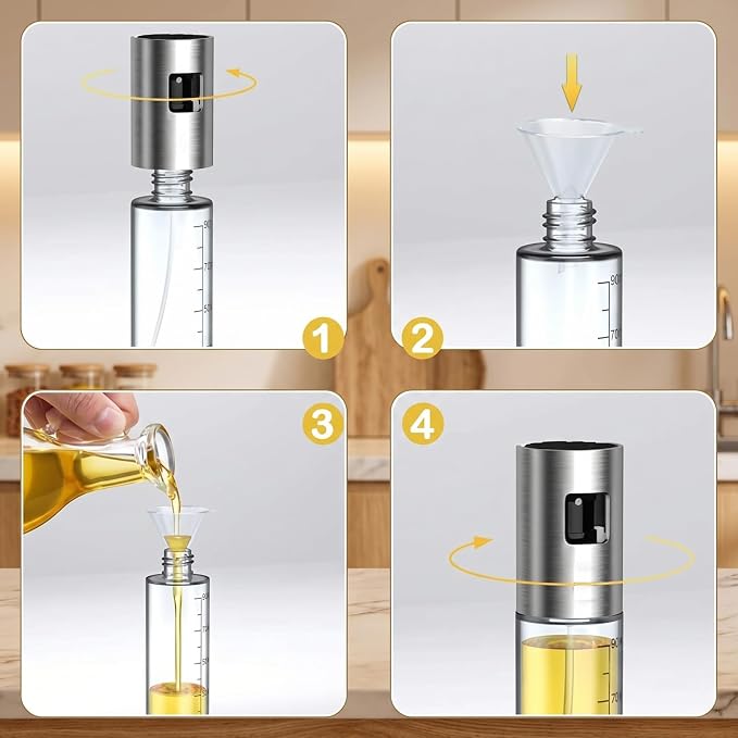 100ml Olive Oil Sprayer, Food Grade Glass Cooking Oil Spray Bottle, Stainless Steel Mister for Air Fryer Salad BBQ Roasting