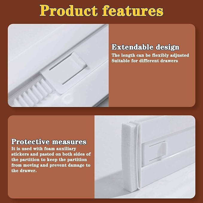 4 Pcs Drawer Dividers for Clothes, 3.15" High 11.34"-19.69" Adjustable Expandable Dresser Drawer Organizer, Clear Plastic Separators for Dresser, Baby Clothing (4, white‌)
