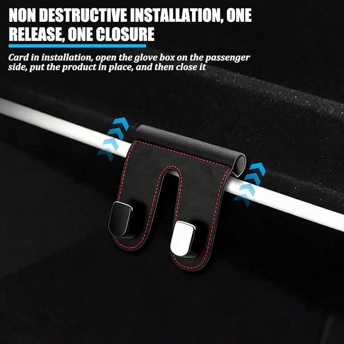 Car Co-Pilot Glovebox Hook, Dual Hook Passenger Seat Glovebox Hanger Organizer for Purse Handbag Umbrella, Automotive Interior Glove Box Hanging Storage Holder, Universal Fit (Black)