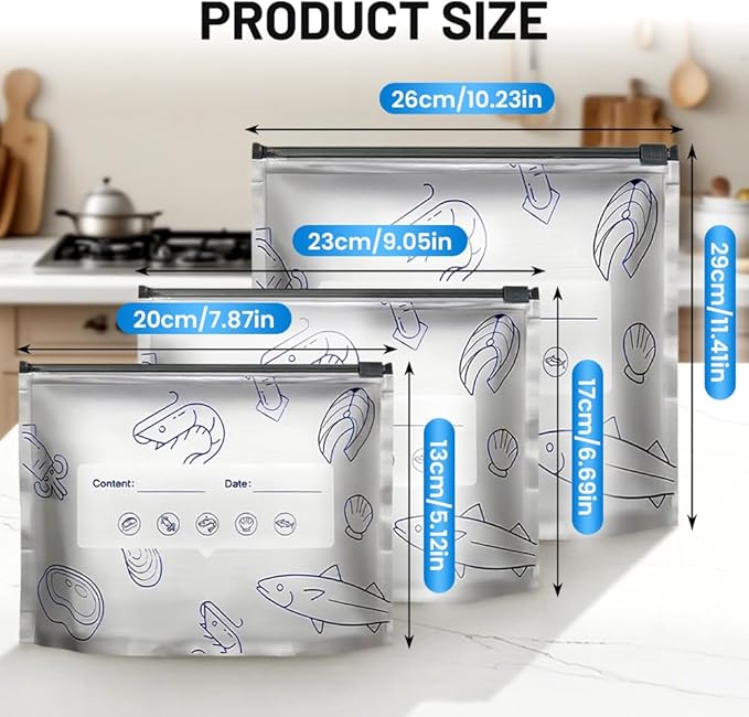 2026 New Reusable Aluminum Foil Sealable Storage Bags, Upgrade Resealable Vacuum Zipper Pouches with Label and Zip Lock, Stand Up Foil Sealable Bags for food, Vegetable and Fruit Meat (10PCS, Medium)