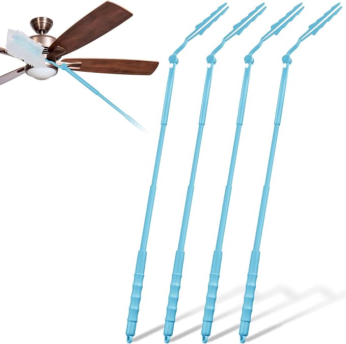 Colingmill 4 Pcs 3 ft Replacement Handles Compatible with Duster Refills, Long Extended Handle Only, Adjustable Length for Ceiling Fans, Blinds, Shelves, Windows, Foldable & Extendable (Sky Blue)