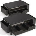 ECOLOVI Desk Organizer and Accessories, 2-Tier Computer Monitor Stand Rise with Storage Drawer & 2 Pen Holders, Laptop & Printer Stand for Desktop, Workspace Organizers for Office Supplies (Black 2-Pack))
