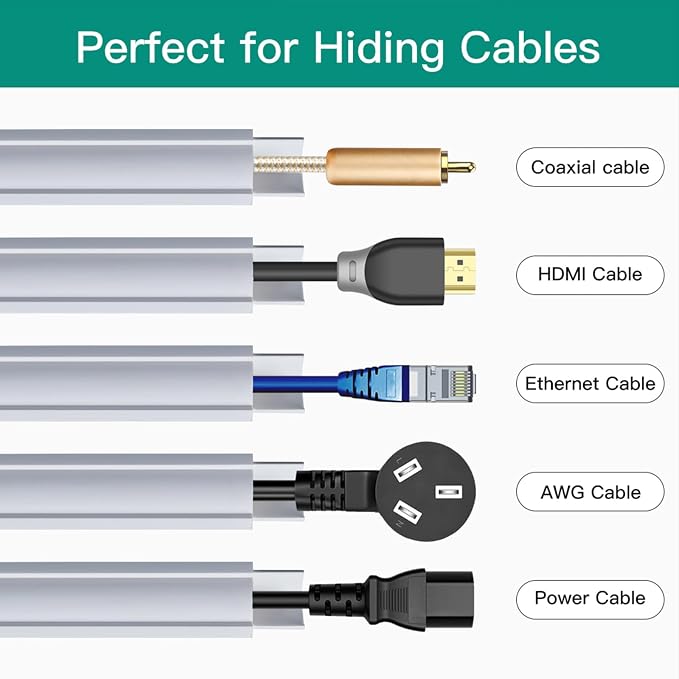 Corner Cable Hider, 125.6in Cable Concealer, Paintable Cord Cover for Wall, Corner Cable Management Kit, Wire Raceway for Floor Baseboard and Ceiling, 8XL15.7in, White