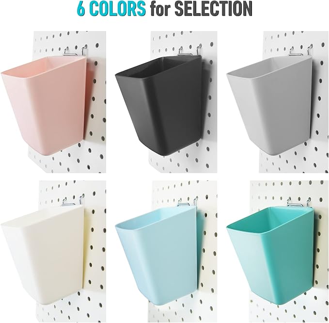 Large Pegboard Cups, 6Pack Peg Board Square Storage Bins With Hooks (Green) | Big Open-Mouth Cups, 1/8" 1/4" Pegboard Organizer Accessories, Cup Holder for Craft Garage Workbench Office Tools Supplies
