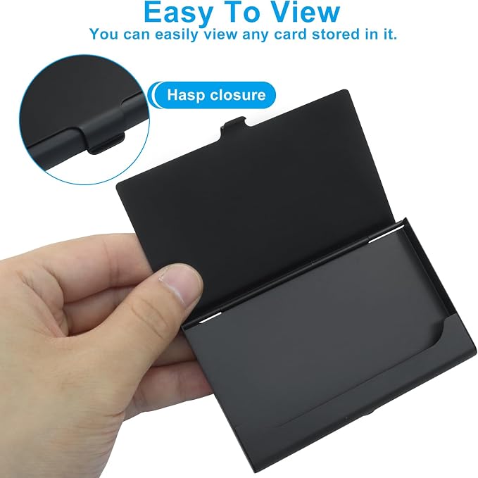 2 Pack Slim Business Card Case, Black | Professional Pocket Metal Case, Buckle Closure, For Men and Women
