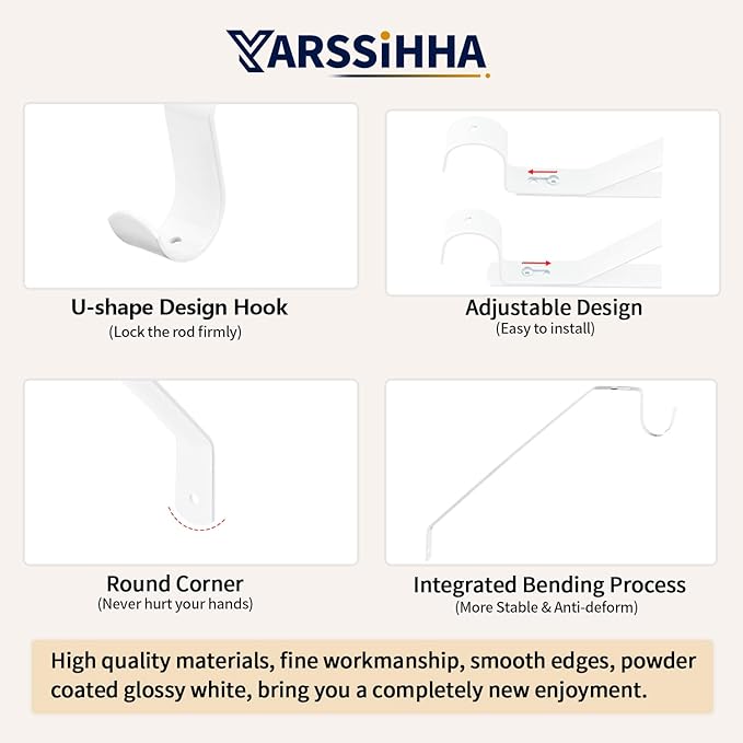 Yarssihha 6 Pack Adjustable Closet Rod Bracket, Wall Mounted Closet Shelf Bracket, White Closet Rod Support Bracket with Screws