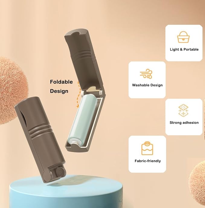 Mini Reusable Lint Roller 6 Pack, Washable Sticky Gel Lint Remover, Grey | Portable & Easy Carry, Foldable Design, Washable Sticky Gel, For Clothes & Luggage, Travel Ready