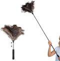 THARAHT Extendable Ostrich Feather Duster up to 16-47 inches Fluffy Feathers Long Handle Reusable for Cleaning Ceiling Fan Pendant lamp High Ceiling Blinds Furniture Feather Duster