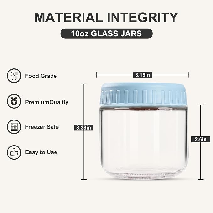 SHOWIN Overnight Oats Containers with Lids, 10oz Glass Jars with Lids 2 pcs, Light Blue, Wide Mouth Mason jars for Salad, Yogurt, Snacks, Meal Prep