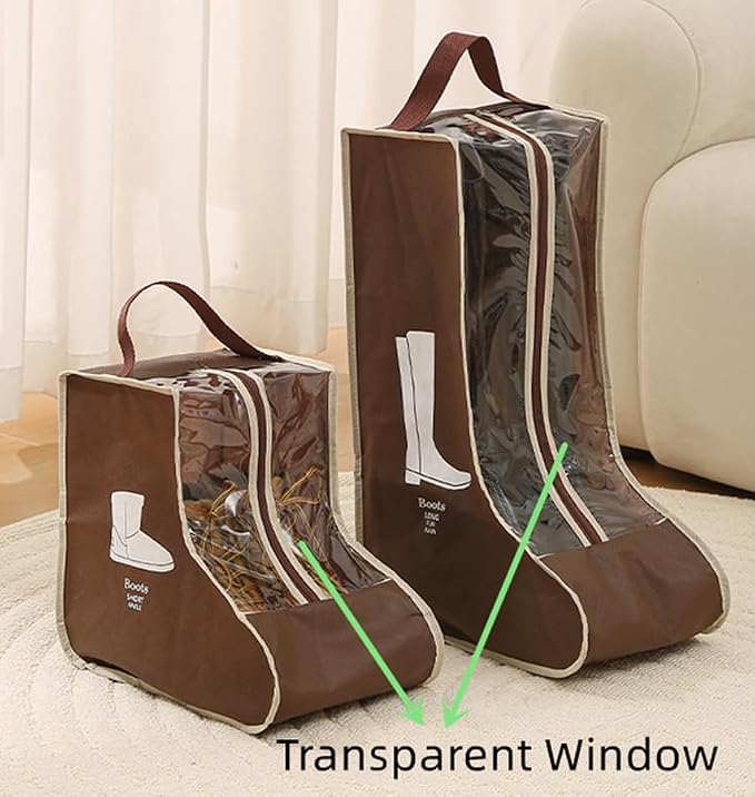 Rikyo 2 Set Brown Shoe Storage,Portable Short Boots & Tall Boots Storage | Protector Bag, Shoe Dust Bags & Sleeves for Travel,Clear Boots Cover, Shoes Packing Organizers for Adult Sneakers