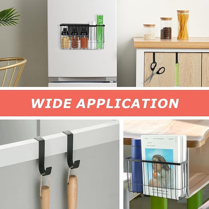 Magnetic Basket Organizers, Dryer Ball Holder Laundry Room Organization Whiteboard Metal Wire Basket with Hooks, Space-Saving Fridge Spice Rack for Sponge Recipe Wrap