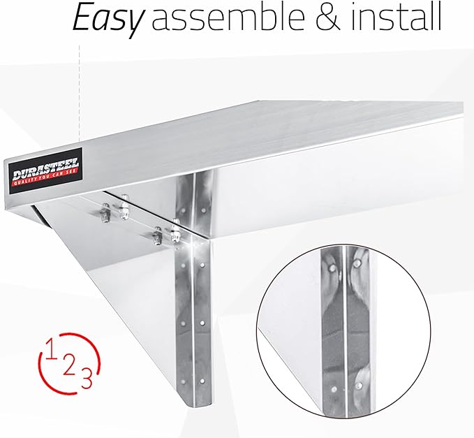 DuraSteel Stainless Steel Shelf - 72 Inch Wide x 14 Deep Commercial NSF Mounted Metal Wall Shelf Pantry Organizer Garage Storage Shelves - Rack Shelving Restaurant Kitchen Units Laundry Utility Room