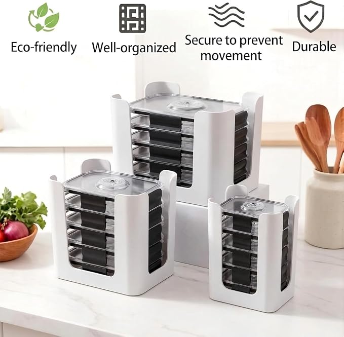 White 3 Pack Food Container Lid Organizer for Rubbermaid Brilliance | Stackable Lid Holder for Kitchen Cabinet Storage & Pantry Organization, Fits 0.5, 1.3, 3.2, 4.7 Cup Lids, Holds 24 Lids