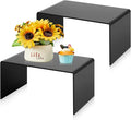 RattanView 2 Pcs 12 Inch Large Acrylic Risers Display Stands 5 mm Thick Acrylic Shelf Riser Showcase for Collectibles Jewelry Cupcakes Food Figures Perfume Cabinet (Black)