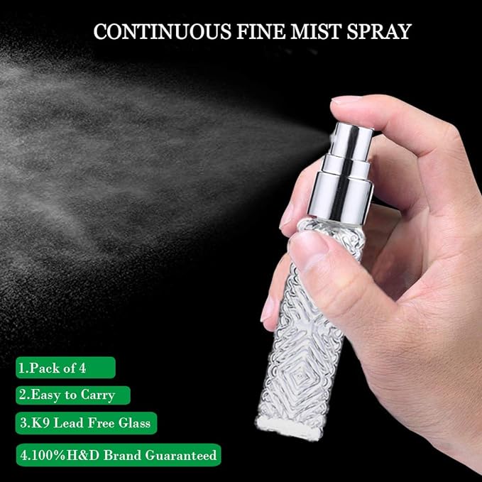 4 Pcs Vintage Glass Refillable Perfume Bottles Empty Spray Set | Vintage Glass Refillable Empty Perfume Bottles with Spray 4 Pack for Wedding Car Home Vanity Travel Decor Gift