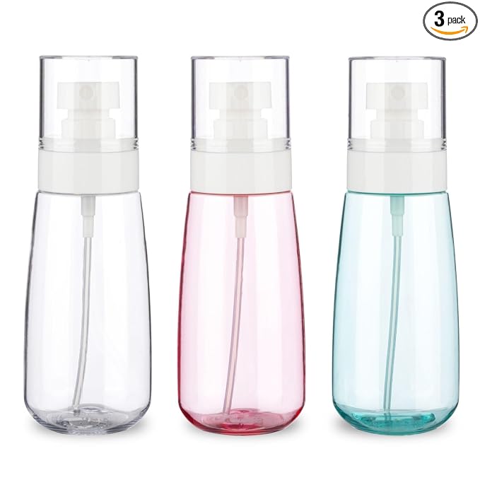 3 Pack 3.4oz/100ml Small Spray Bottle, Empty Plastic Spray Bottles, Fine Mist Travel Spray Bottle for Hair and Face, with 9pcs Labels