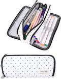 iSuperb Large Pencil Case Big Capacity Pencil Pouch 3 Compartments Pen Bag Canvas Marker Pen Bag for Teen Boys Girls School Students (Black Polka Dot)
