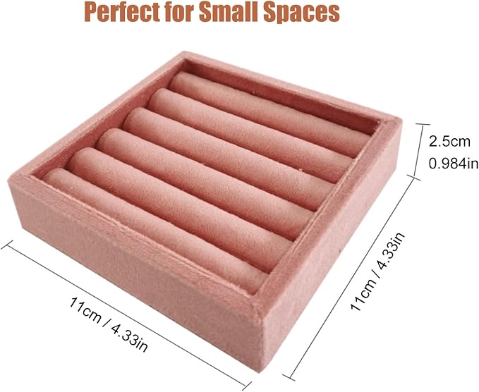SCIKHETF Velvet Ring Earrings Studs organizer Tray Small Ring Insert Display Tray 5 Slots Stackable (Peach Pink)