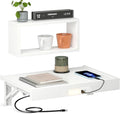 TEAMIX Floating Nightstand with Charging Station, Wall Mounted Folding Bedside Shelf Combo Wood Nightstand with Led Light USB Type C Ports, Bed Side Storage Tray Caddy for Bedroom, Living Room, Dorm
