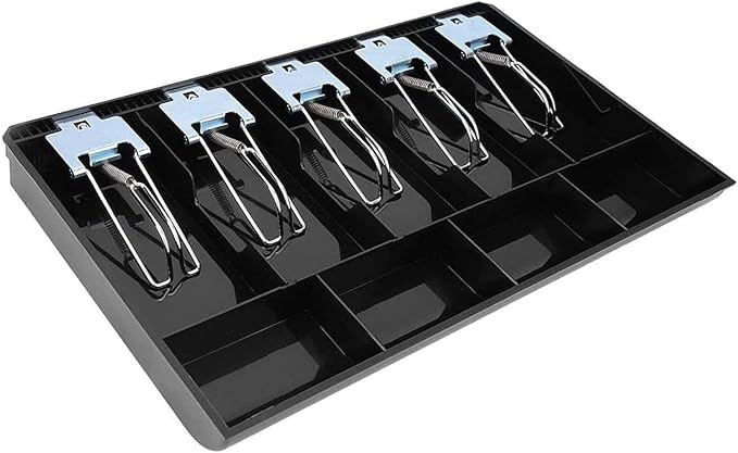 Money Tray Cash Register Drawer Insert Tray Portable Currency Till Replacement Money Organizer Storage Box with 5 Bills 4 Coins Compartments (5 Bills 4 Coins Metal Clip)