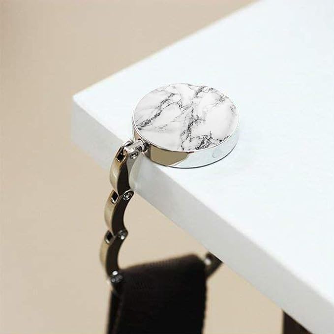 Bosketo Foldable Purse Hook Womens Bag Table Hanger Collection Desk Hooks for Purse (White+Black Marble Hook)