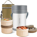 GOLDEN KEY 74 oz Stainless Vacuum-Insulated Container for Hot Food Adult | Wide Mouth Large Food Container with 3 Stackable Storage Container Inserts and Lunch Bag,Hot & Cold Soup Insulated Food Jars