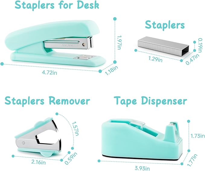 Teal Office Supplies, Teal Office Supplies and Accessories for Kids, Mint Green Stapler and Tape Dispenser Set for Women, Green Office Desk Accessories, Office Gift for Women, Office Lady, Coworkers