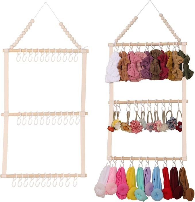 YOcity Headband Holder Organizer for Girls Baby Headbands Hair Accessories Organizer Hair Bows Storage Hanging Decor for Nursery Toddler Girls Room (Beige)