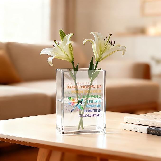 Dragonflies Symbolize Our Ability Acrylic Pen Holder Cosmetic Organizer, Funny Dragonfly Pen Pencil Holders for Desk, Desk Accessories Office Gifts for Dragonfly Lover Teacher Coworker Daughter