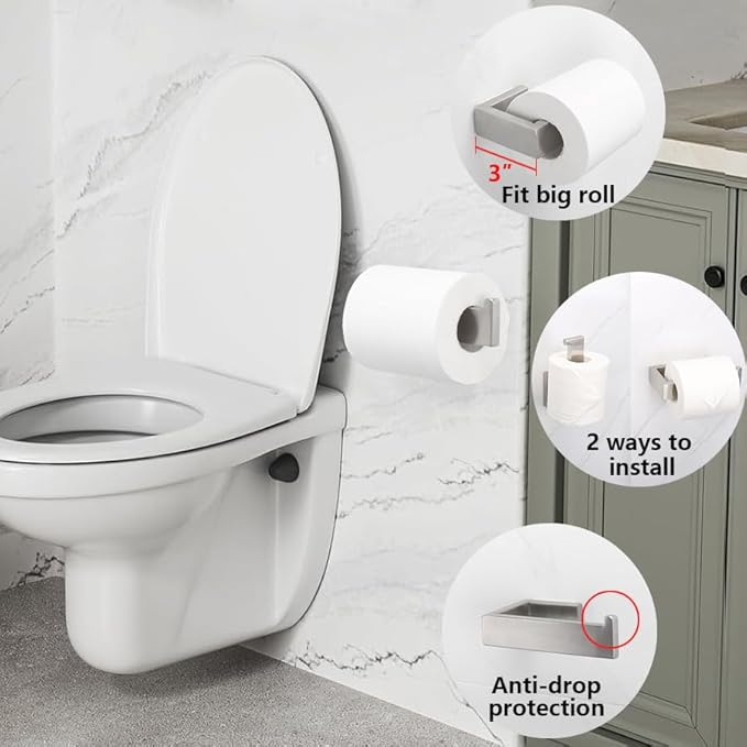 TocTen 4 Pcs Bathroom Hardware Set, Thicken Stainless Steel Hand Towel Bar Set-Includes 9IN Bath Towel Holder+Toilet Paper Holder+2 Robe Towel Hooks, Wall Mounted Bathroom Accessories Kit(Brushed)