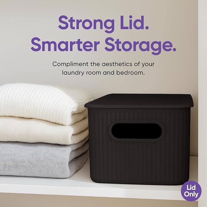 Superio Ribbed Collection - Decorative Plastic Basket Open Home Storage Bins Organizer, Brown (Parent) Container Boxes for Organizing Closet Storage Bins for Shelves (Lid - Medium (5 Liter), 2 Pack)