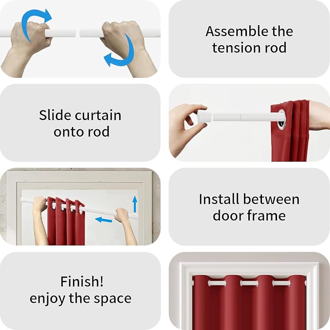 Vatge Magnetic Door Curtain with Rod, Closet Curtain for Open Closet, Temporary Door for Pantry and Hallway, 1 Panel, W42 x L80, Christmas Red