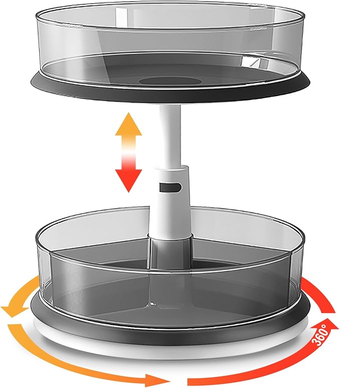 Lazy Susan Organizer for Medicine 2 Tier Pill Bottle Turntable | Clear Grey, 11 Inch, for Vitamin, for Cabinet, for Pantry, with Large Spice Rack