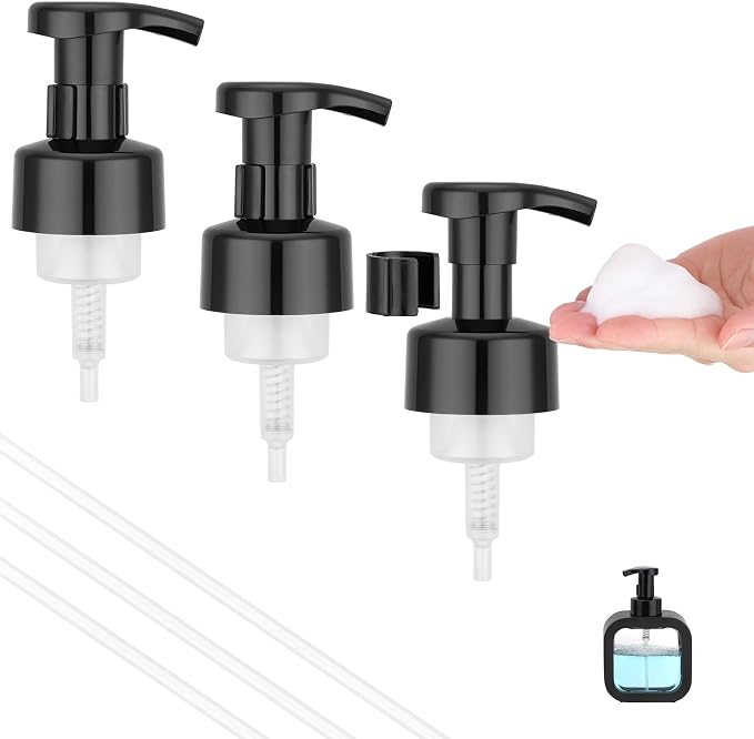 Segbeauty 3pcs Black Foam Pump Replacement for Soap Dispenser, Bathroom Foaming Hand Soap Pump Replacement for Foamer Bottle, 42 Thread Size Kitchen Face Hand Wash Foaming Bottle Lid Reusable